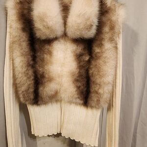 Luxurious Cream and Brown Women's Cardigan